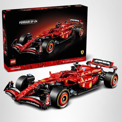 LEGO Ferrari SF-24: Technic F1 model kit, realistic design, display piece for car and racing fans.
