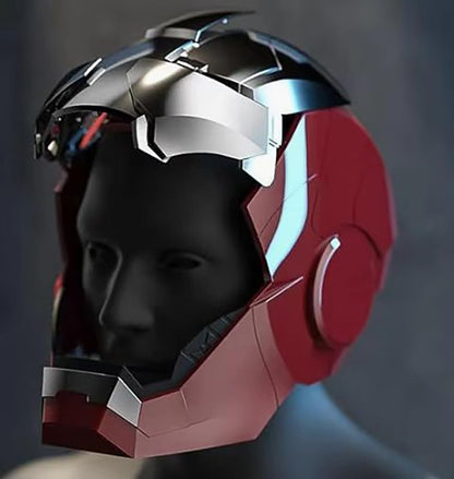 Iron Man MK5 Helmet: wearable electronic helmet, LED eyes, voice control, great for cosplay and collectors.