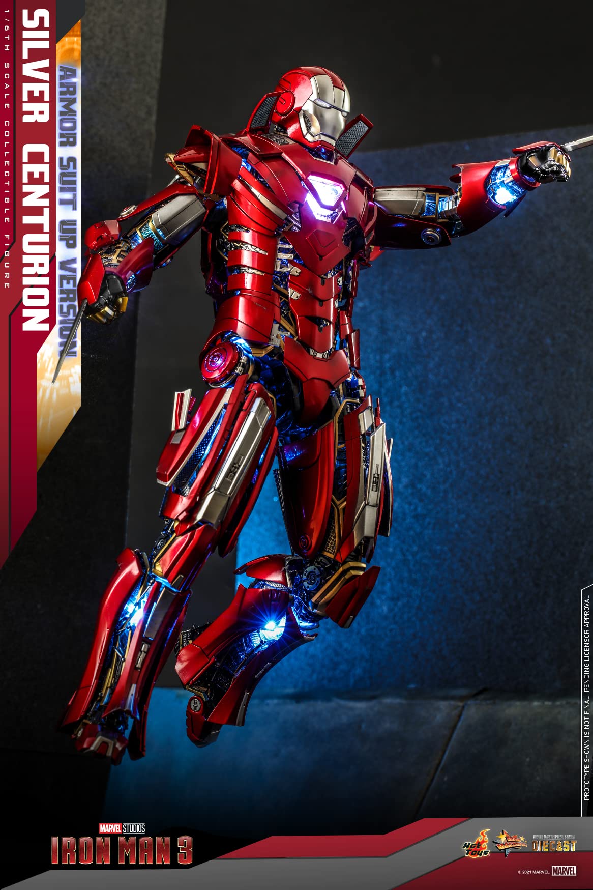Hot Toys 1:6 Iron Man Mark XXXIII Armour Suit Up - Silver Centurion - Iron Man 3, Red