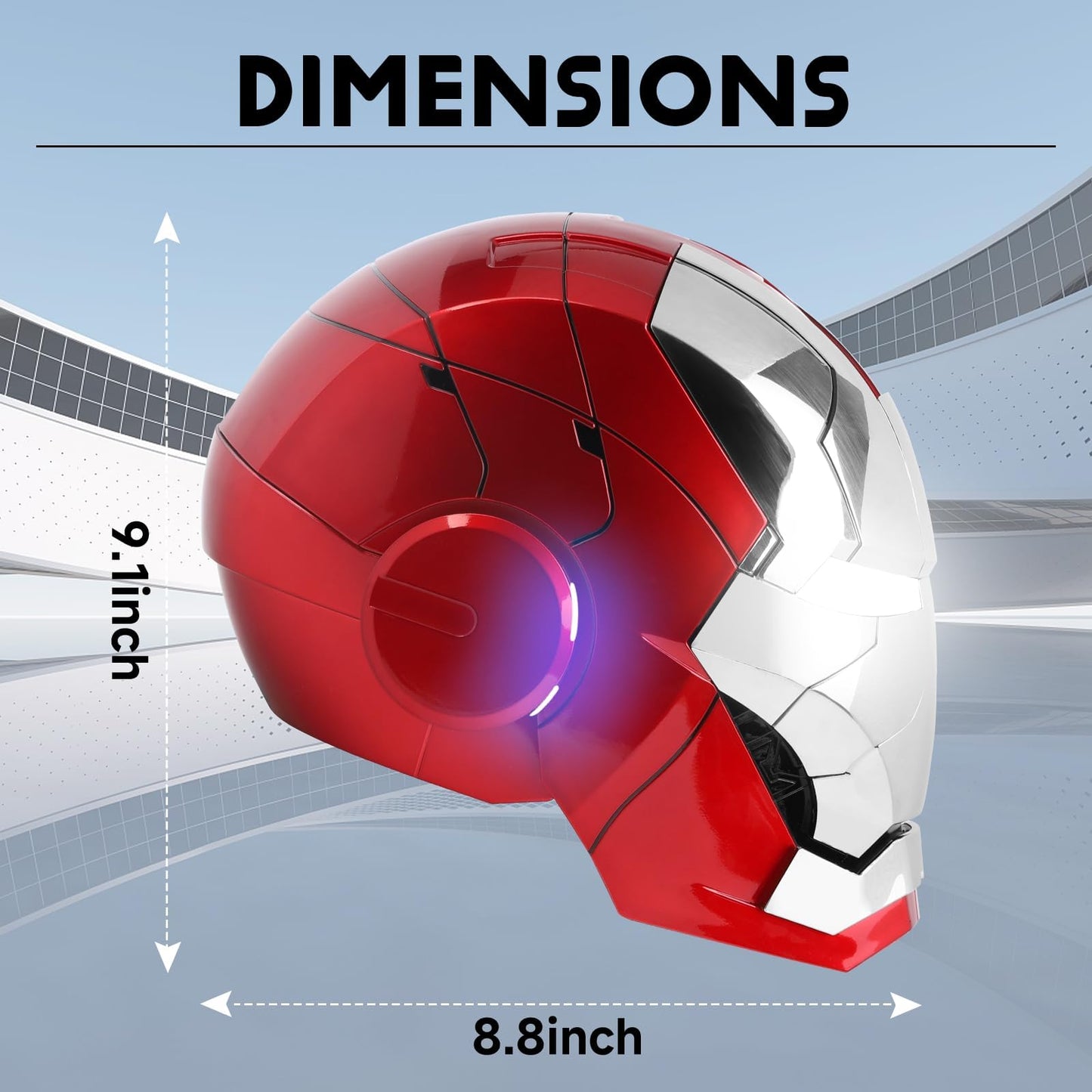 Iron Man MK5 Helmet: wearable electronic helmet, LED eyes, voice control, great for cosplay and collectors.