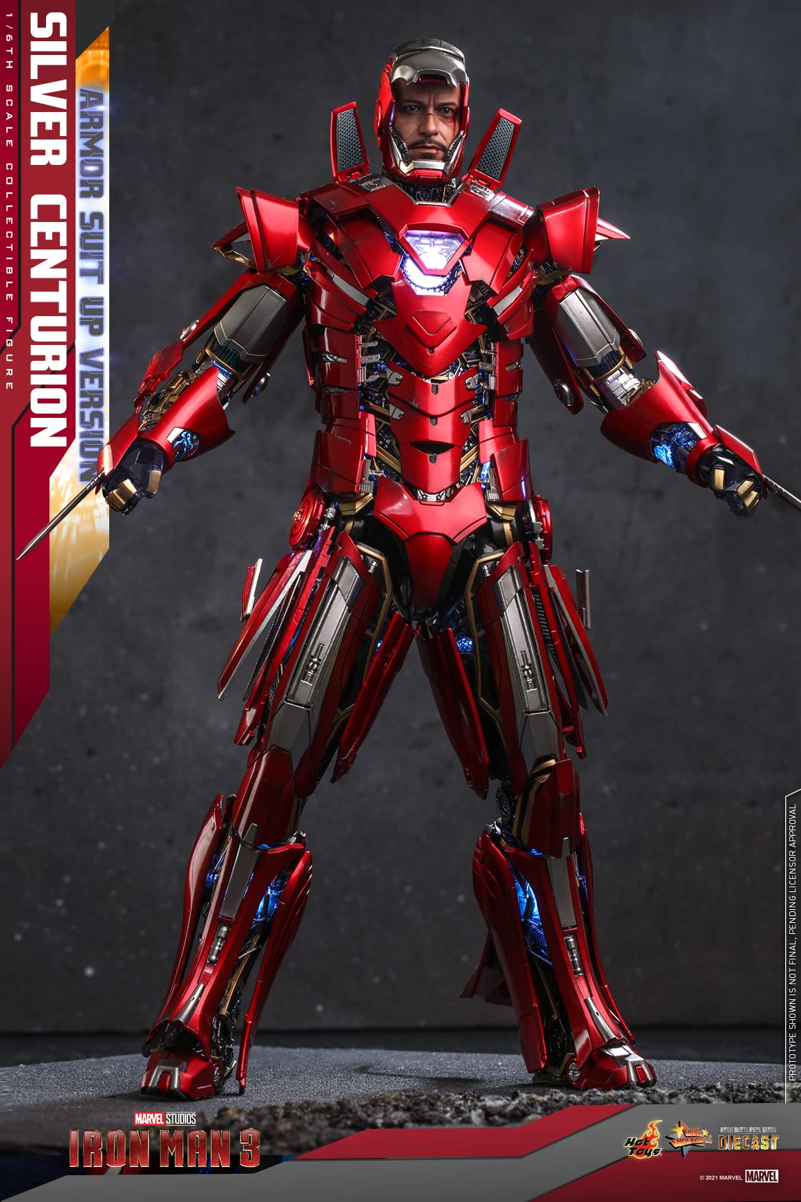 Hot Toys 1:6 Iron Man Mark XXXIII Armour Suit Up - Silver Centurion - Iron Man 3, Red