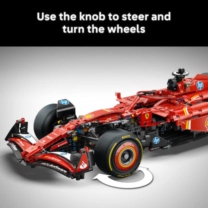 LEGO Ferrari SF-24: Technic F1 model kit, realistic design, display piece for car and racing fans.