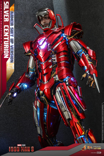 Hot Toys 1:6 Iron Man Mark XXXIII Armour Suit Up - Silver Centurion - Iron Man 3, Red