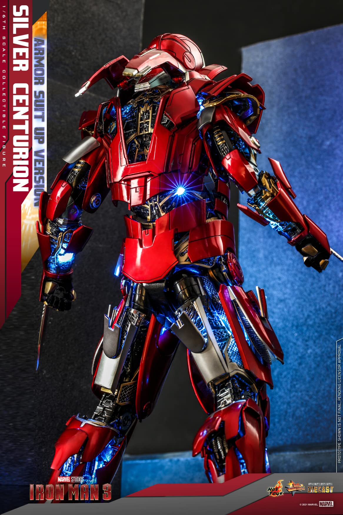 Hot Toys 1:6 Iron Man Mark XXXIII Armour Suit Up - Silver Centurion - Iron Man 3, Red