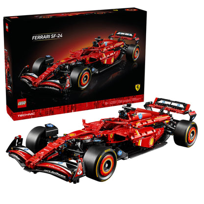 LEGO Ferrari SF-24: Technic F1 model kit, realistic design, display piece for car and racing fans.