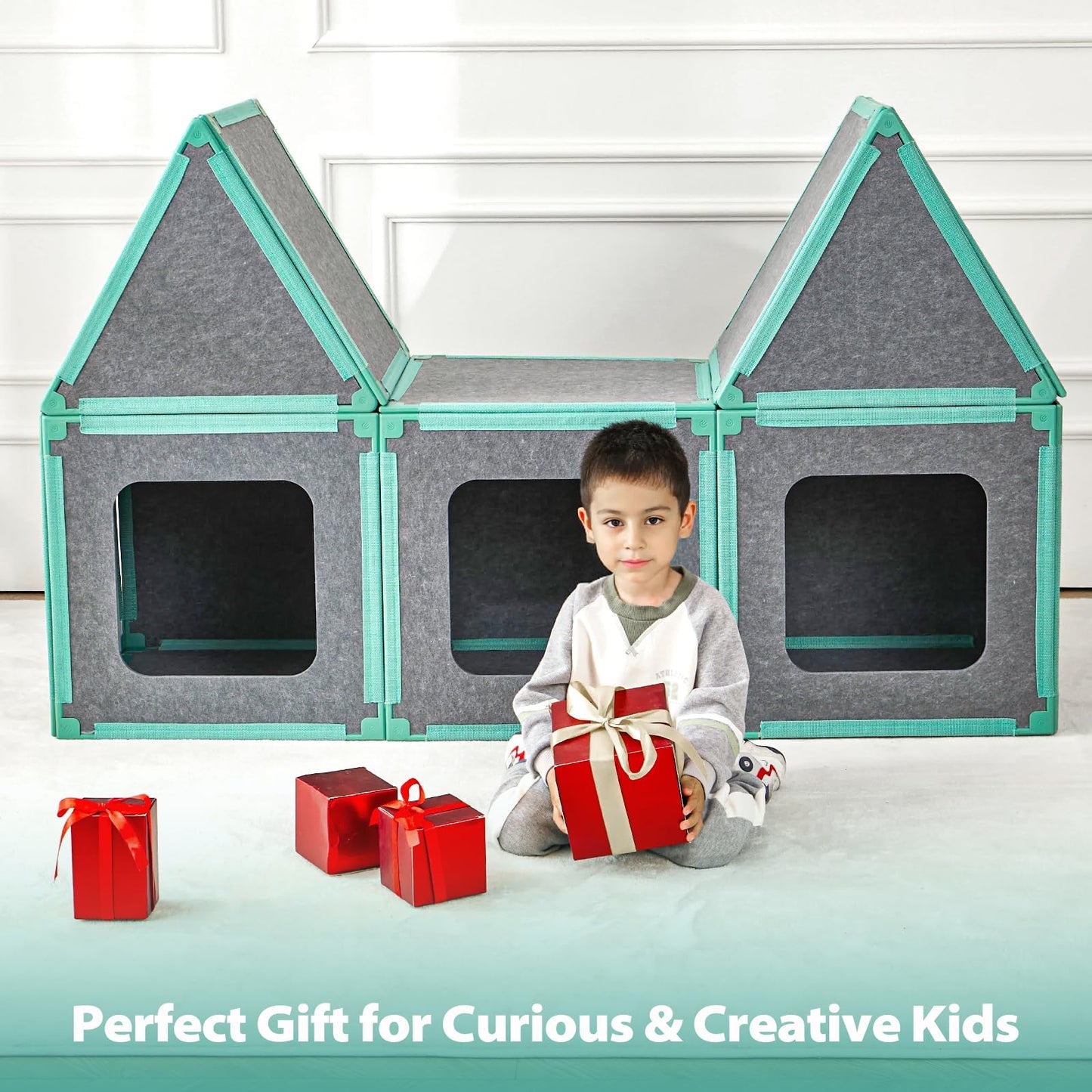 Magnetic Fort Building Kit: 20-piece STEM toy, modular panels, encourages creativity and indoor play for kids.