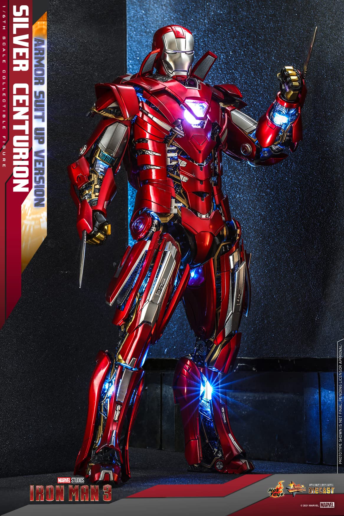 Hot Toys 1:6 Iron Man Mark XXXIII Armour Suit Up - Silver Centurion - Iron Man 3, Red