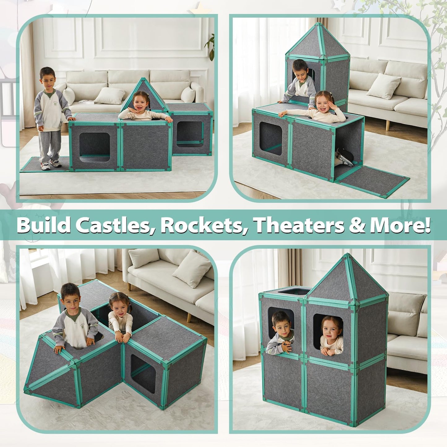 Magnetic Fort Building Kit: 20-piece STEM toy, modular panels, encourages creativity and indoor play for kids.