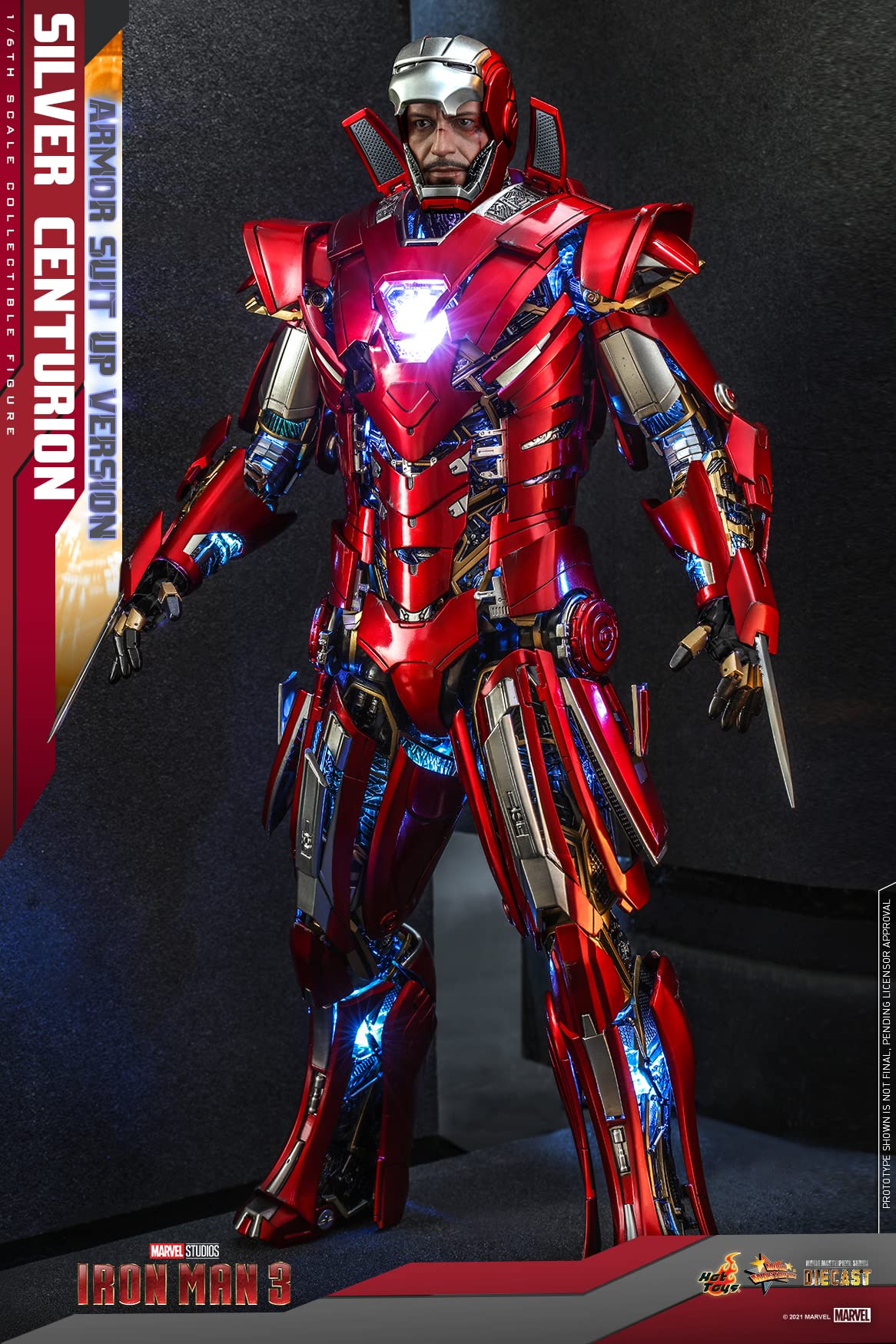 Hot Toys 1:6 Iron Man Mark XXXIII Armour Suit Up - Silver Centurion - Iron Man 3, Red